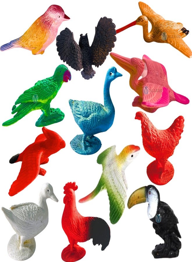 Mallexo Realistic PVC Bird Figures Toys | 3D Model Sparrow Animal Farm Figure Play Set | Miniature Bird Toys for Kids Cake Topper Party Favours | Birthday Return Gift Animals Set - Multicolor - Image 1